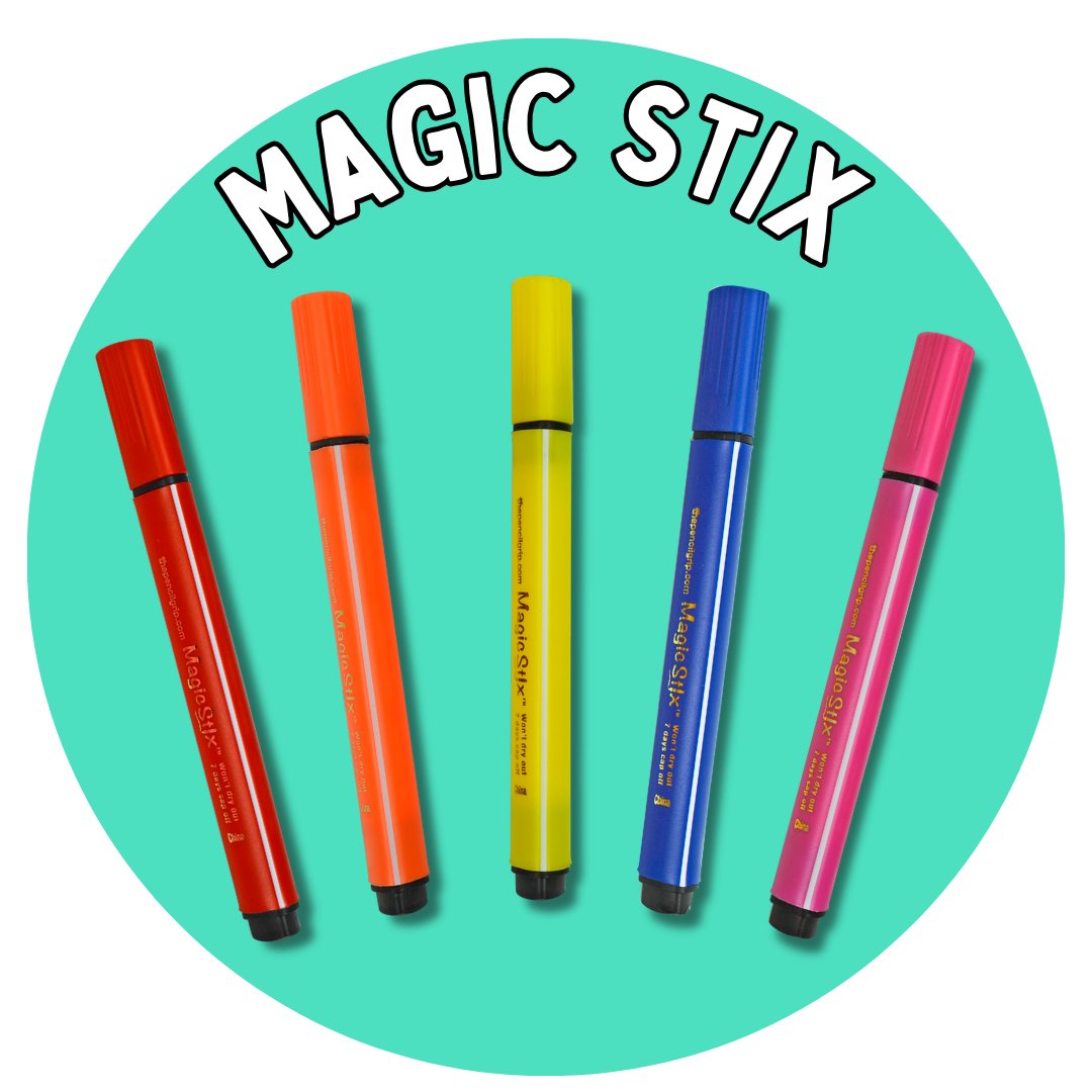 Magic Tri Stix 12 Color Washable Markers - Lasts 7 Days with Cap Off