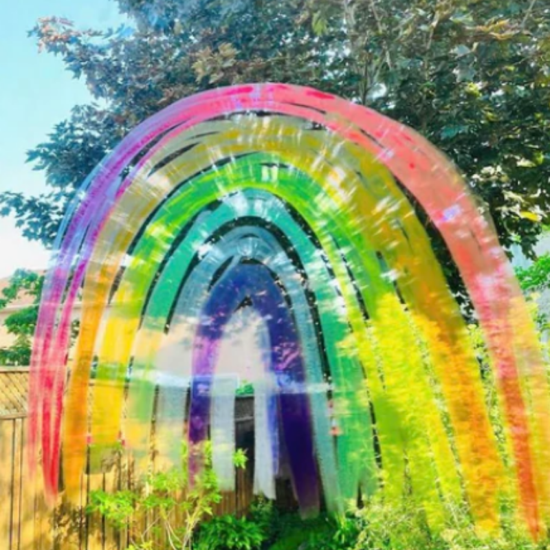 rainbow drawn on window with kwik stix