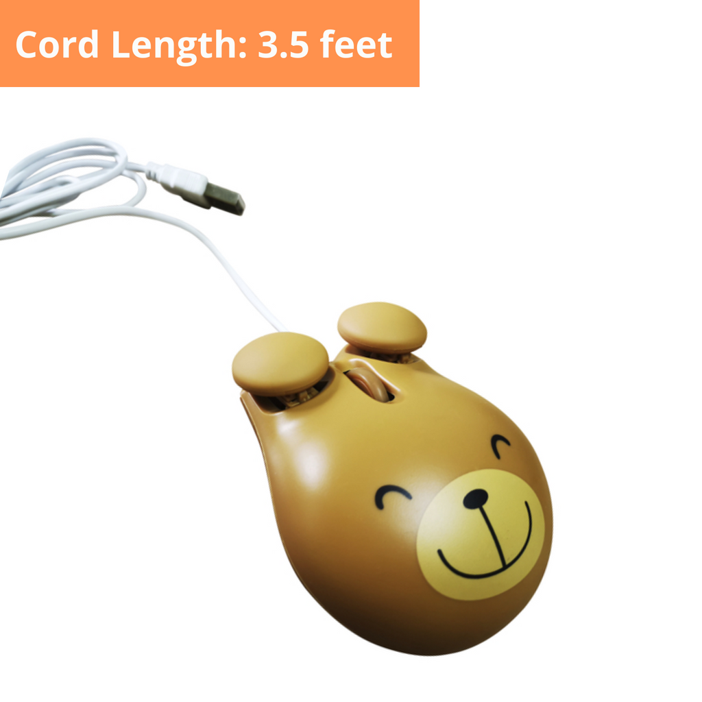 bear shaped computer mouse with cord text reads: cord length 3.5 feet