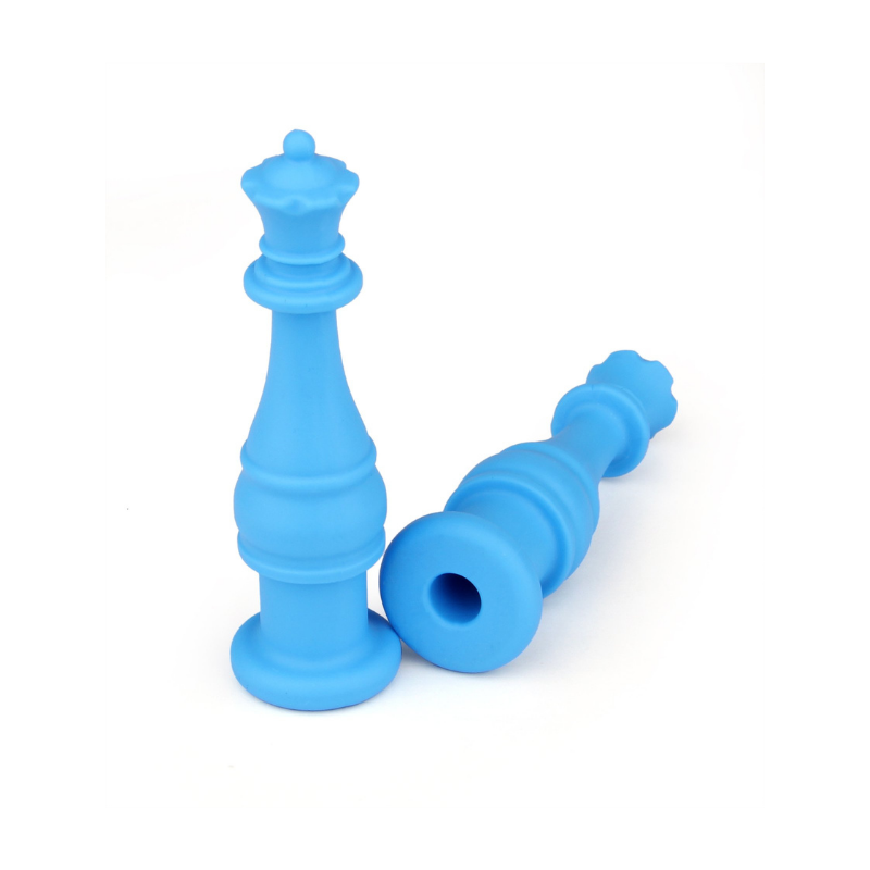 blue chess piece shaped silicone chewable pencil topper 