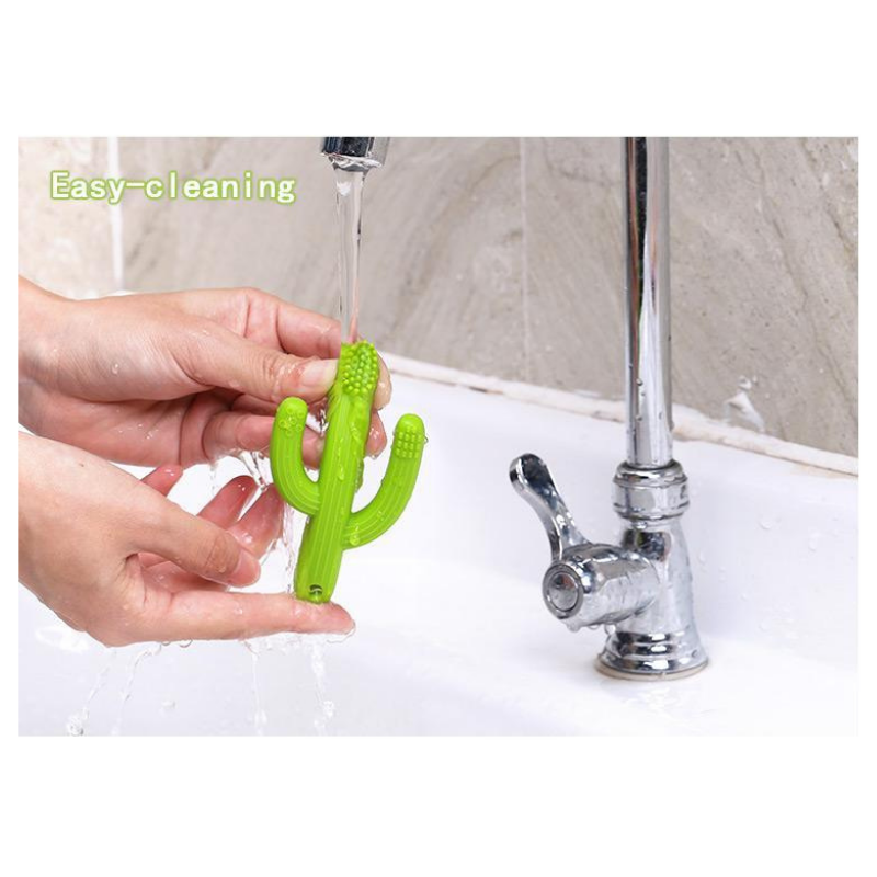 easy to clean green cactus silicone training toothbrush 