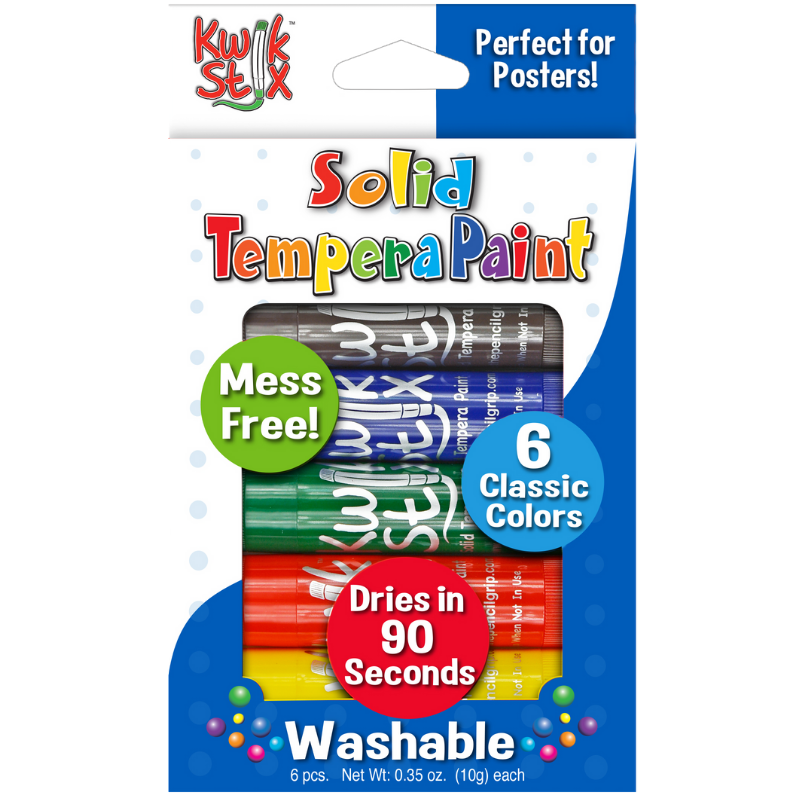 Kwik Stix Solid Tempera Paint Sticks, Set of 6 Classic Colors